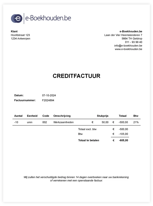 Voorbeeld Creditnota