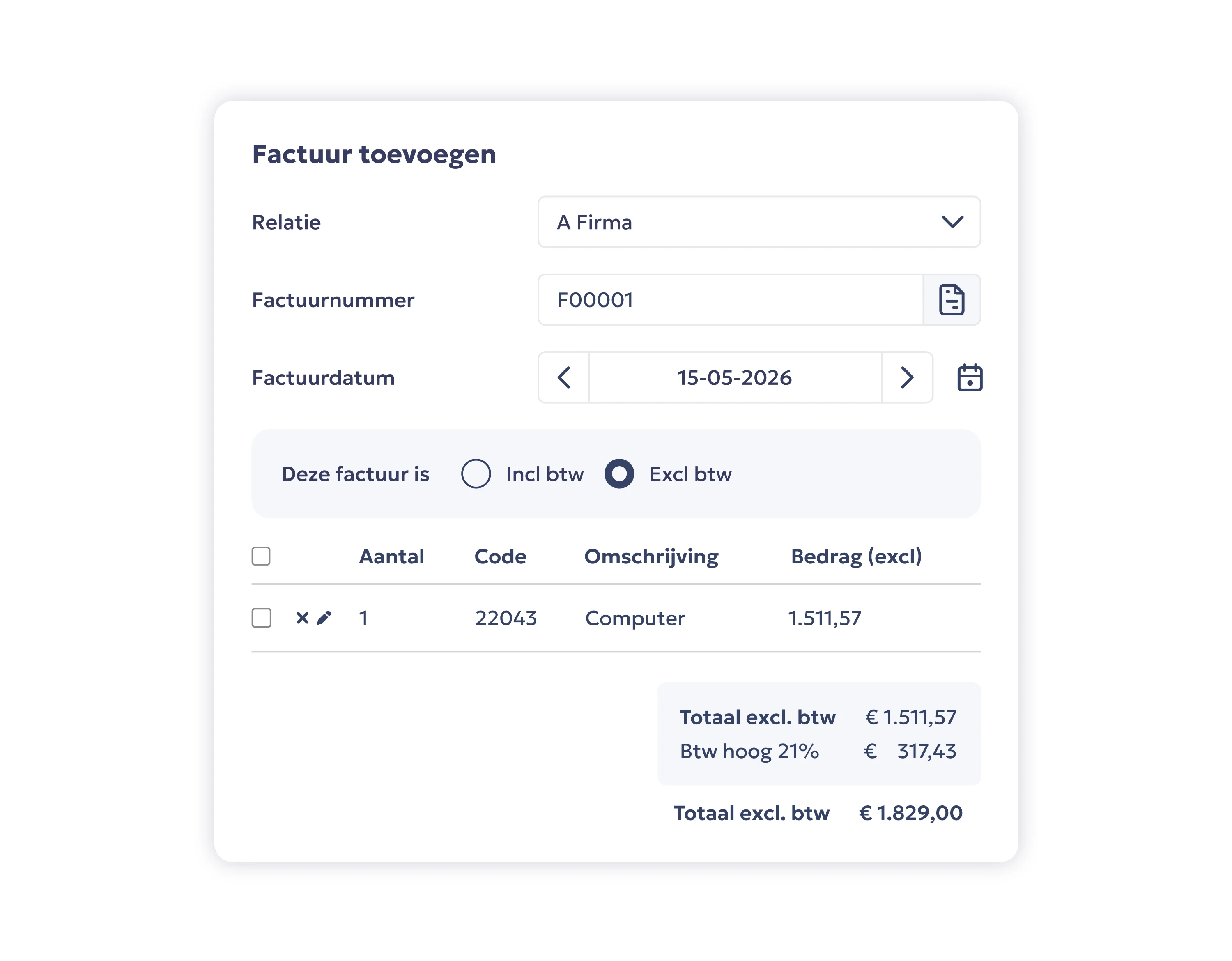 Factuur toevoegen voorbeeld in e-Boekhouden.be