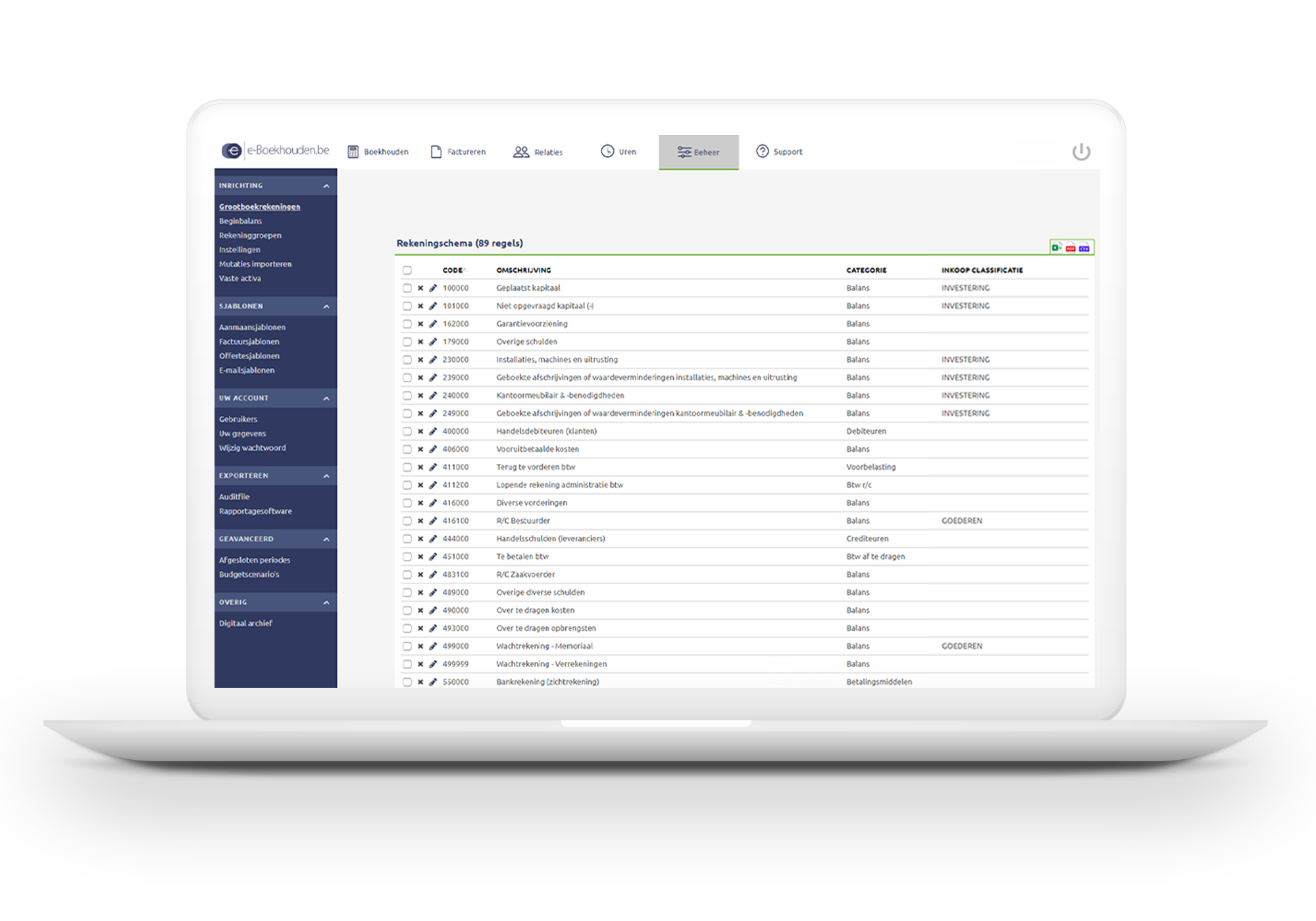 PC met grootboekrekening van e-Boekhouden.be